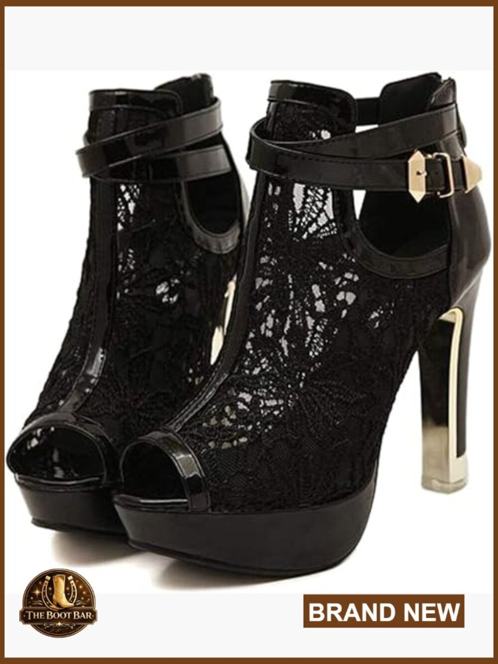 Lace Flowers Open Toes Chunky Heel Ankle Boots Back Zipper
